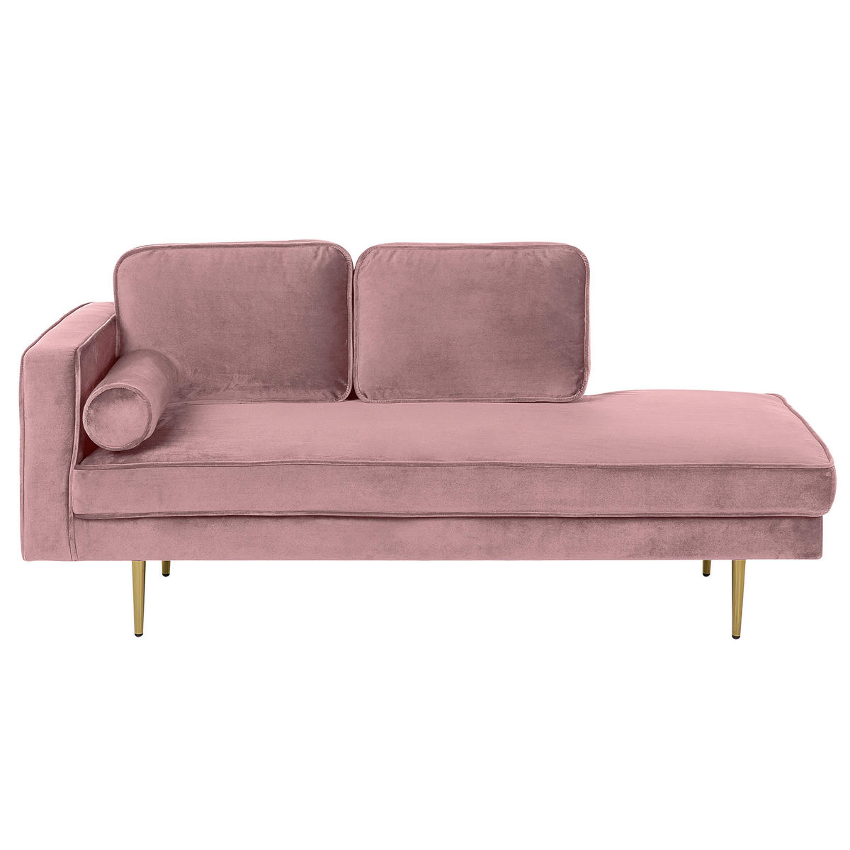 CHAISELONGUE Samtstoff rosa linksseitig Miramas - Pink/Goldfarben, Textil (171/63/79cm) - Beliani