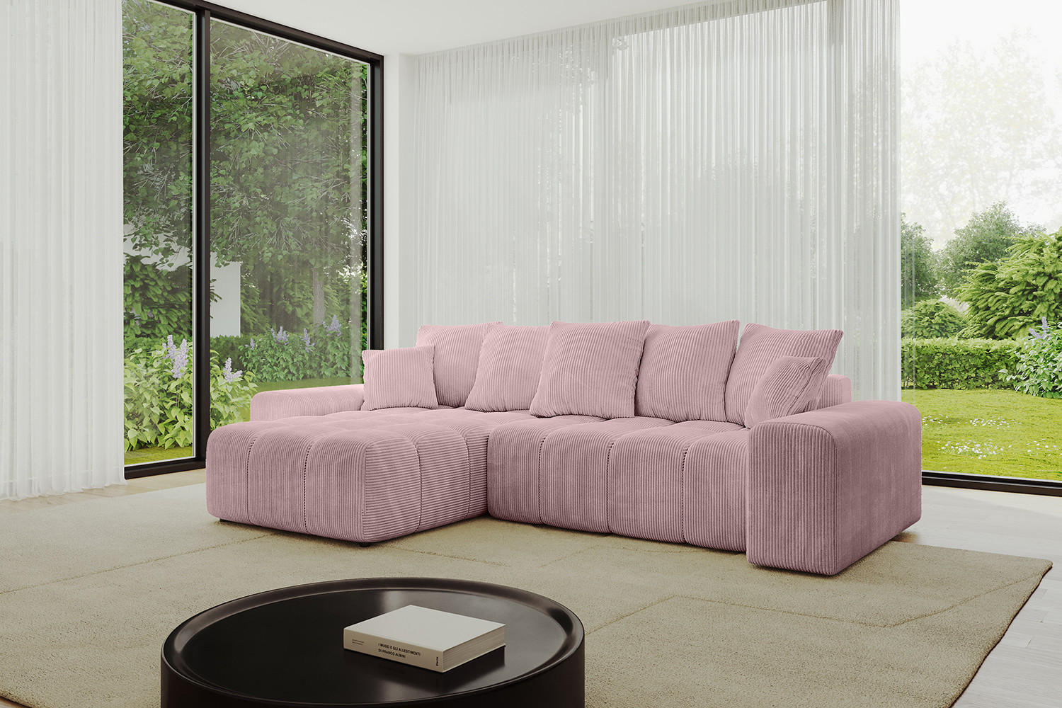 ECKSOFA Ottomane links/rechts ENIL-L 297x189x68 Rosa Cord - Rosa, Holzwerkstoff/Kunststoff (297/189cm) - ALTDECOR