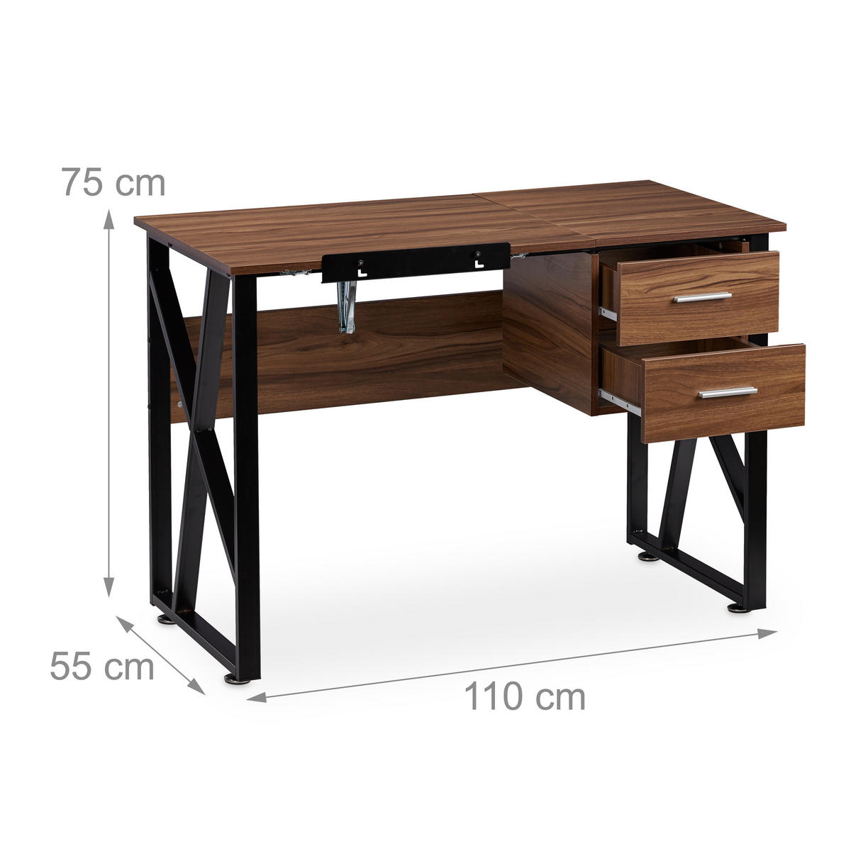 SCHREIBTISCH - Multicolor, Holzwerkstoff/Metall (55/110/75cm) - Relaxdays