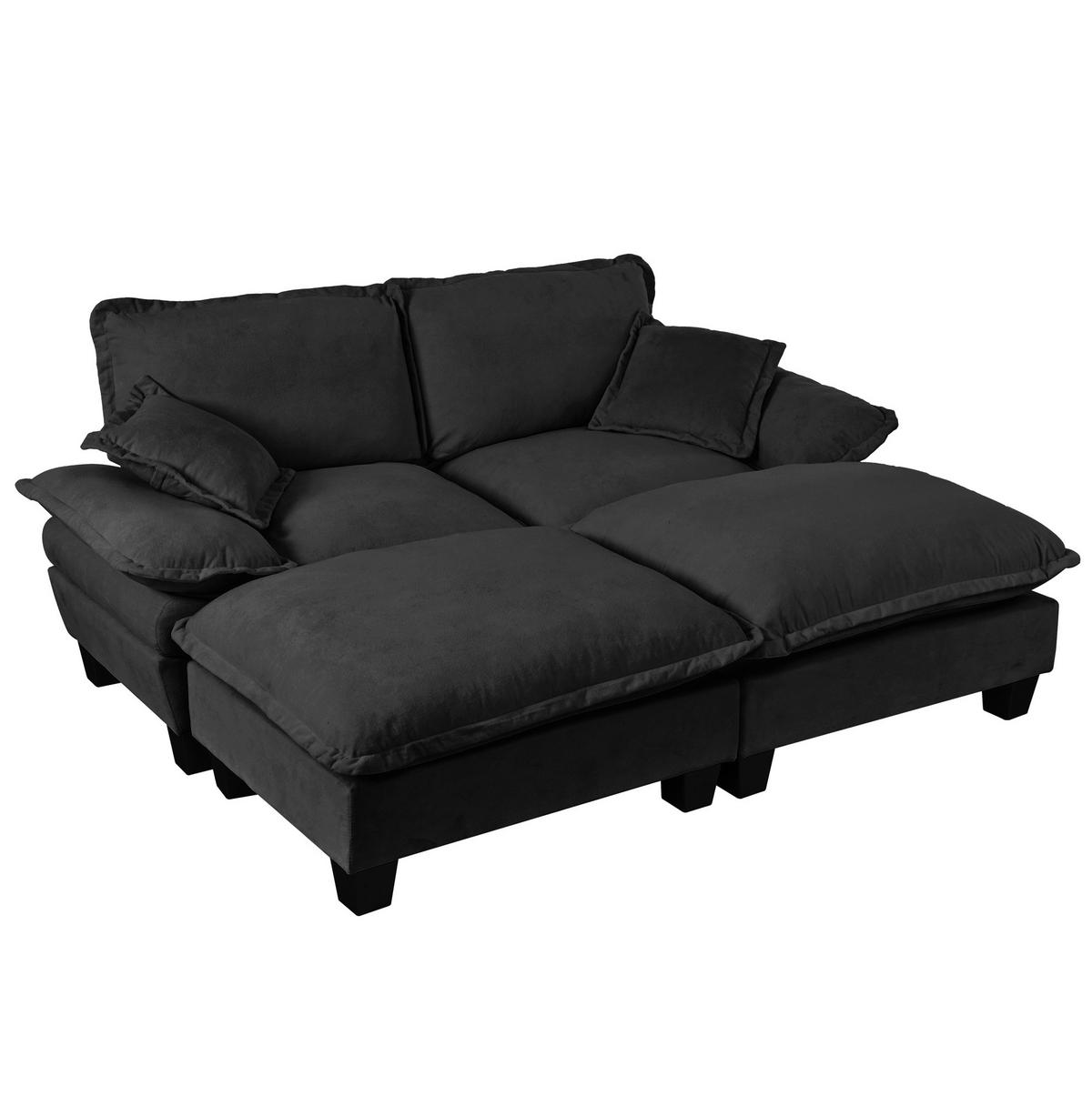 SOFA modular mit 2 Ottomanen ca. 194x151 cm Chenille Black - Schwarz, Holzwerkstoff (151/90/194cm) - Meubliv