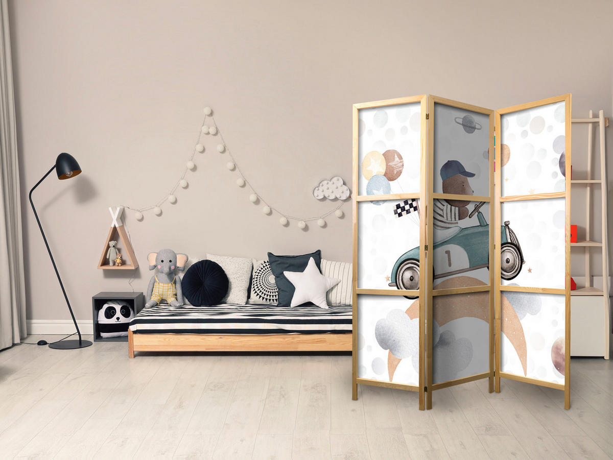 PARAVENT Japanischer 3-tlg 135x172 cm Weltraumrennen - Multicolor, Holz/Textil (135/172/3cm) - Muralo