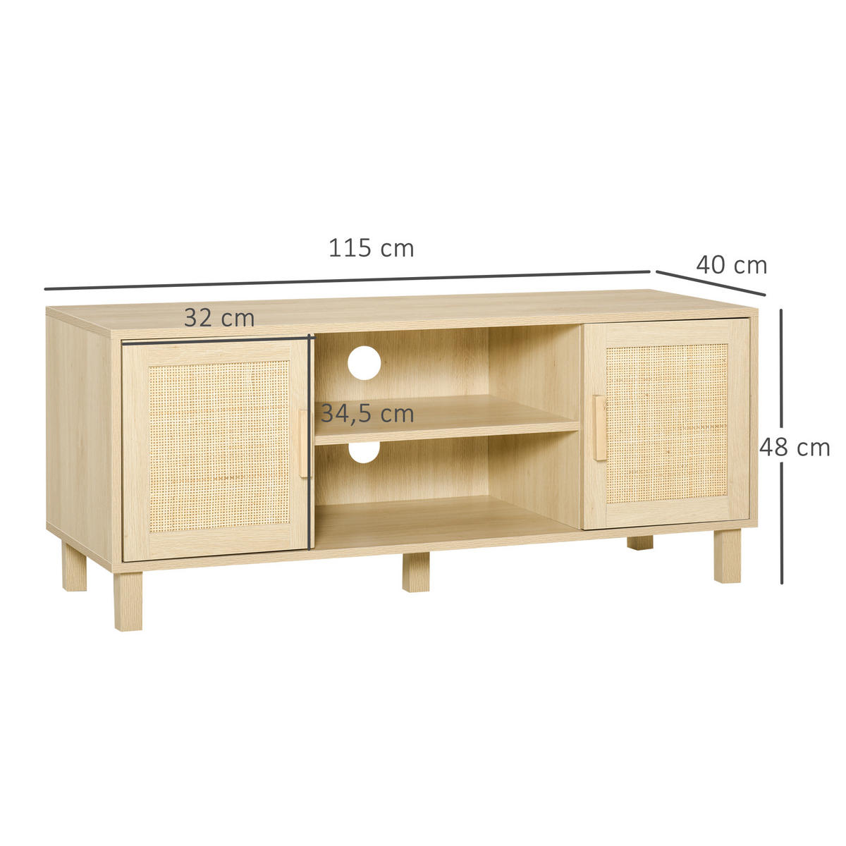 LOWBOARD DE-16078 2 Nischen, 2 Türen aus Rattan Hell Holzoptik - Beige, Holzwerkstoff (115/48/40cm) - ComfortXL