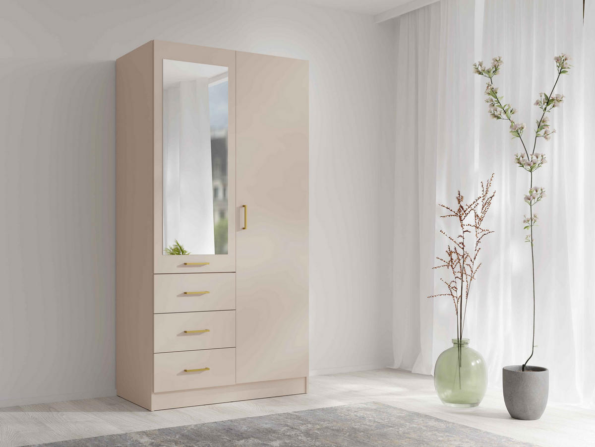 DREHTÜRENSCHRANK NEVARIS 101/200,5/58cm 2-türig mit Spiegel Sandbeige - Sandfarben, Holzwerkstoff (101/200.5/58cm) - MASSENO