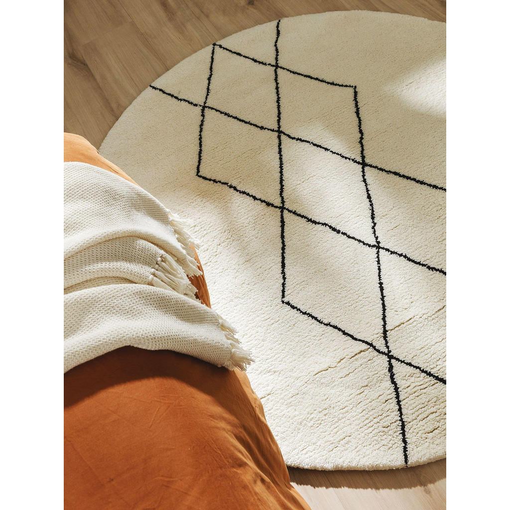 Thumbnail - benuta Pure Wollteppich, Creme, Textil, Rauten, Rund, 150x150 cm, pflegeleicht, Teppiche & Böden, Teppiche, Naturteppich...