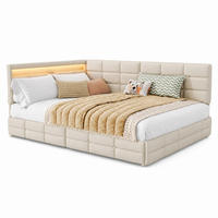 POLSTERBETT 140/190 cm, beiges Stoffbett mit LED-Kopfteil und Stauraum, modernes Einzel- und Jugendbett für Schlafzimmer - Beige, Holz/Metall (140/190cm) - Joyfair