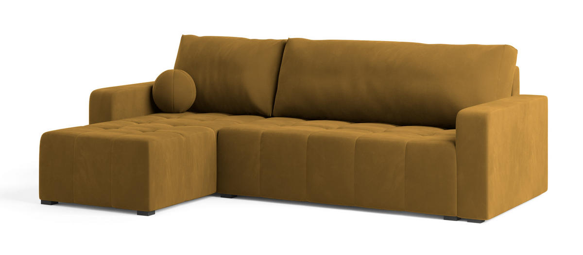 ECKSOFA VOLIRA Gelb Plüsch-Stoff mit Schlaffunktion - Gelb, Holz (230/143cm) - MASSENO