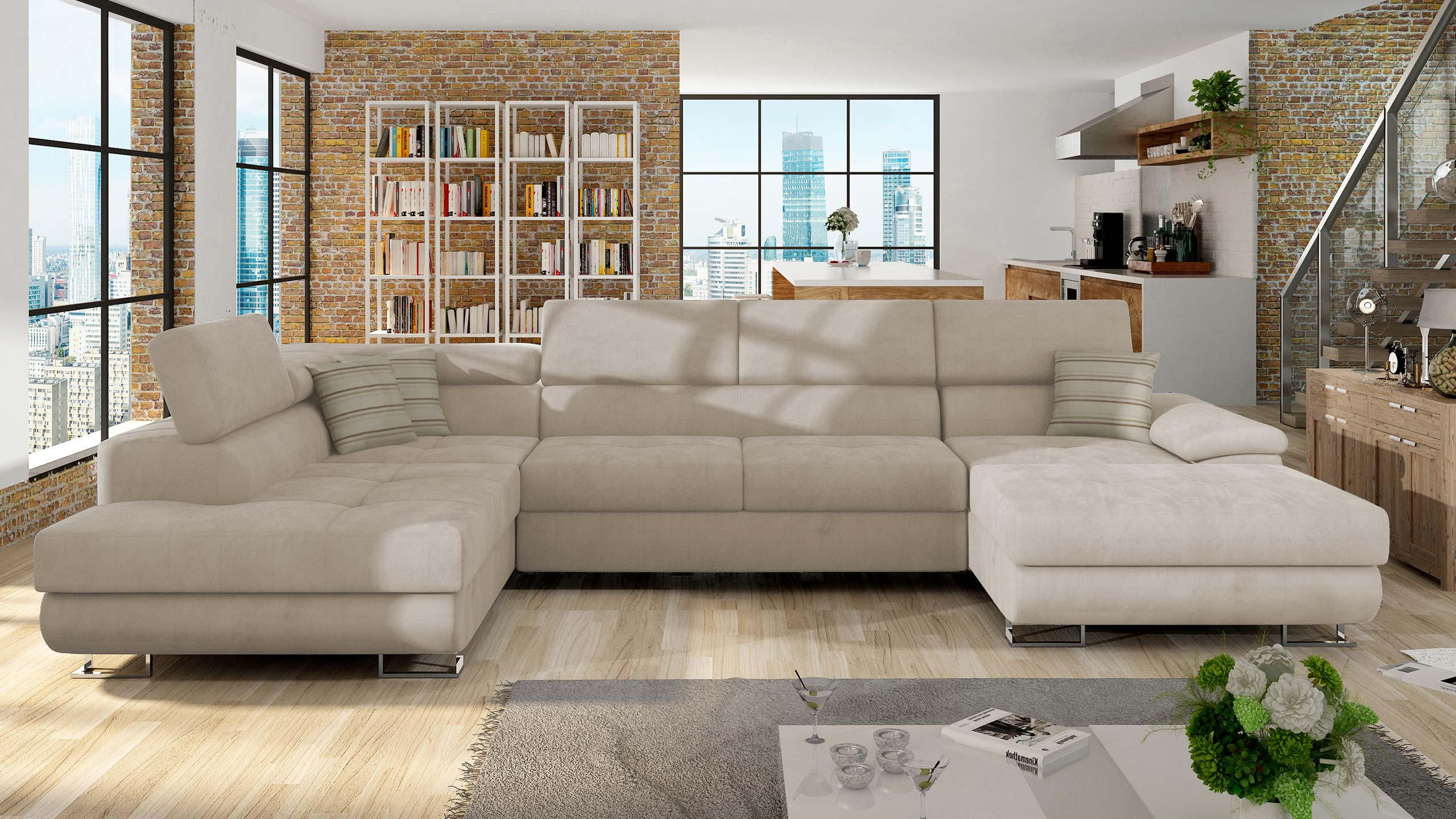 WOHNLANDSCHAFT Cotere Bis, Seite: Links - Creme, Holz (345/91/202cm) - MIRJAN24