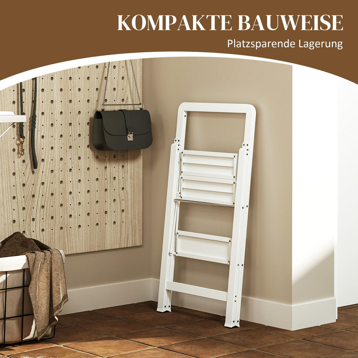 TRITTLEITER Stehleiter mit 2 Stufen Leichtbau Aluminum-Leiter 41,5 x 49,7 x 82,6 cm Weiß - Weiß, Metall (41.5/49.7/82.6cm) - HOMCOM