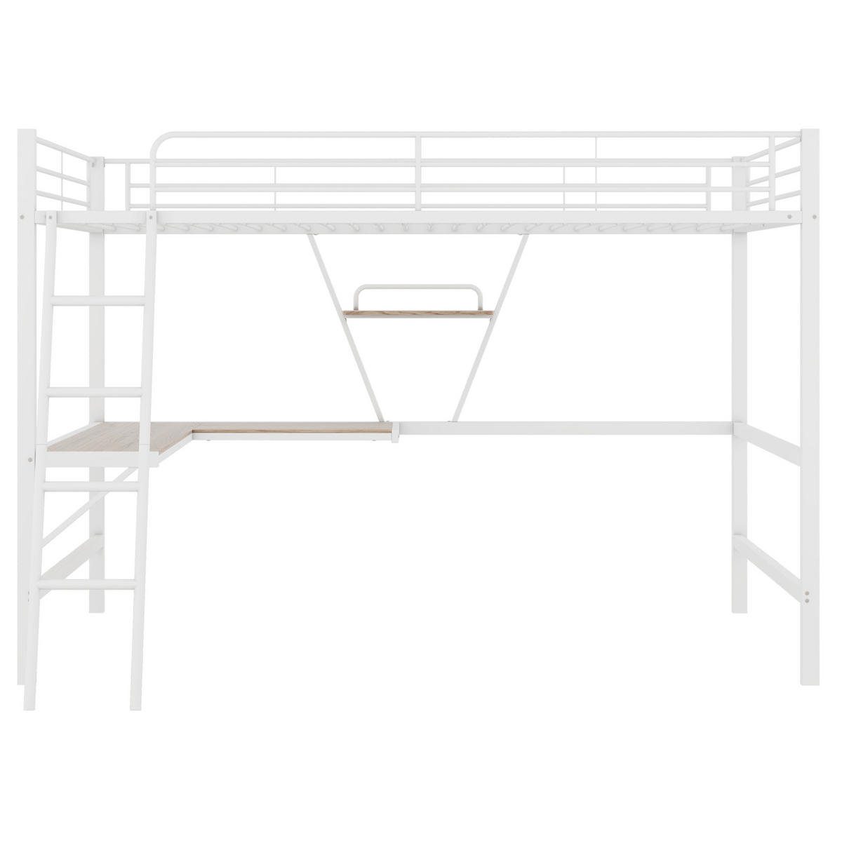 HOCHBETT aus Metall und MDF 90x200 cm Weiß mit L-förmigem Schreibtisch und Regal - Weiß, Metall (90/190cm) - IVMEU
