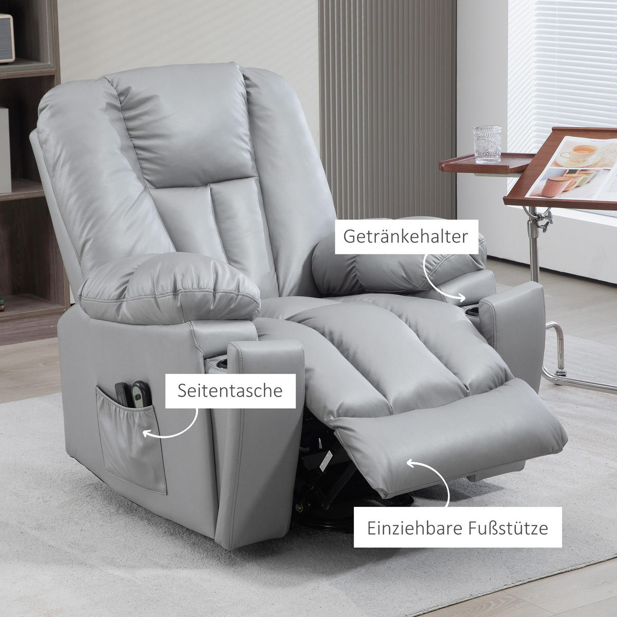 MASSAGESESSEL DE-06416 45° Lift, 135° neigbar, 8 Massagepunkte Dunkelgrau - Dunkelgrau, Metall (96/106/94cm) - ComfortXL