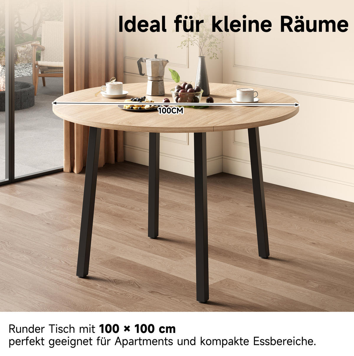 KLAPPTISCH aus MDF 100x100x75 cm Eichefarben mit beidseitig klappbarer Tischplatte und platzsparendem Design - Eichefarben, Holzwerkstoff (100/100/75cm) - Modfu