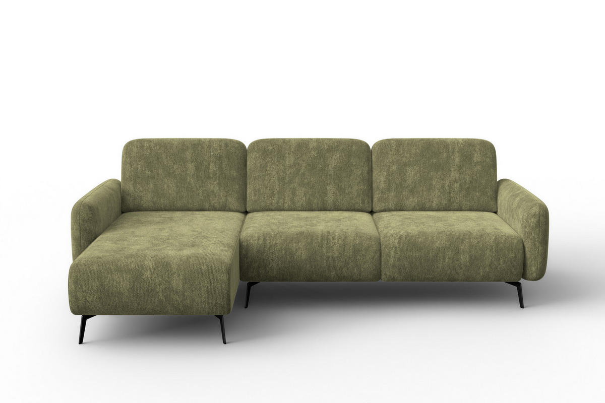 ECKSOFA FEBE 4-Sitzer LINKS, olivgrüner Chenille-Stoff - Schwarz/Olivgrün, Holz/Textil (264/157cm) - Wozimo