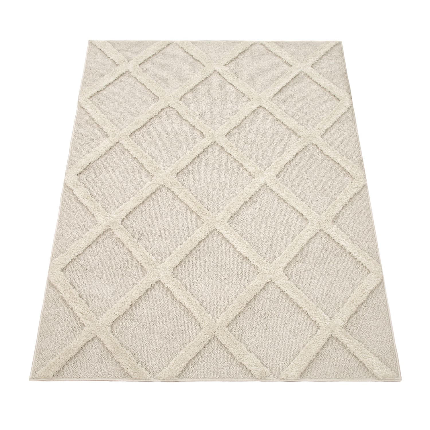 HOCHFLORTEPPICH, mit Rautenmuster, aus Polypropylen, Creme, 60 x 100 cm - Beige, Textil (60/100cm) - KADIMA DESIGN