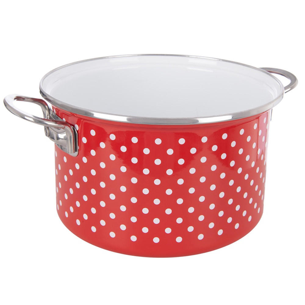 EMAILLIERTOPF Tecka mit weißen Punkten rot - Rot, Metall (22cm) - Orion 