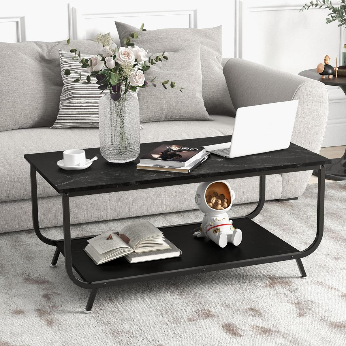 COUCHTISCH Schwarz - Schwarz, Holz (105/55/47cm) - COSTWAY