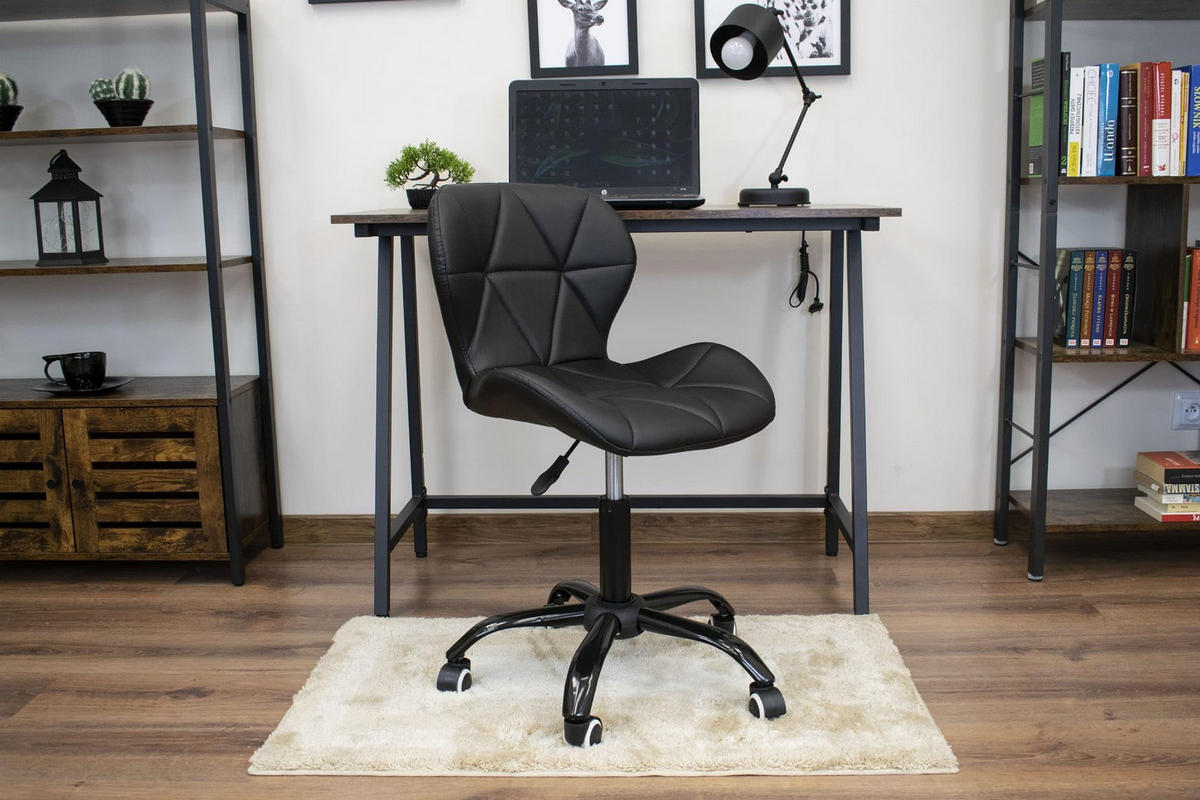 BÜROSTUHL Schwarz - Drehbar, Höhenverstellbar, Bequeme Ledersitzfläche Für Home Office - Schwarz, Textil (48/89/38cm) - Best For Home