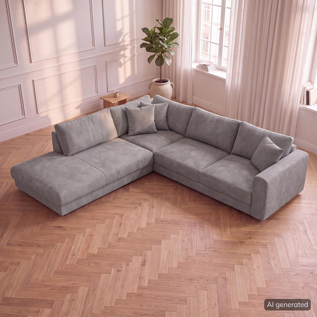 ECKSOFA mit Ottomane - Schwarz/Grau, Holz/Kunststoff (267/254cm) - home24