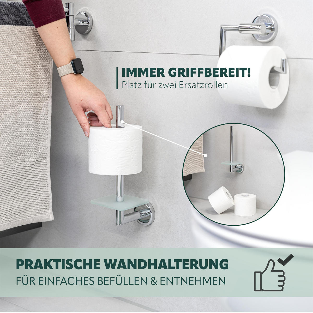 ERSATZ-TOILETTENPAPIERHALTER Lucente, Edelstahl - Chromfarben, Metall (10/29/14cm) - bremermann