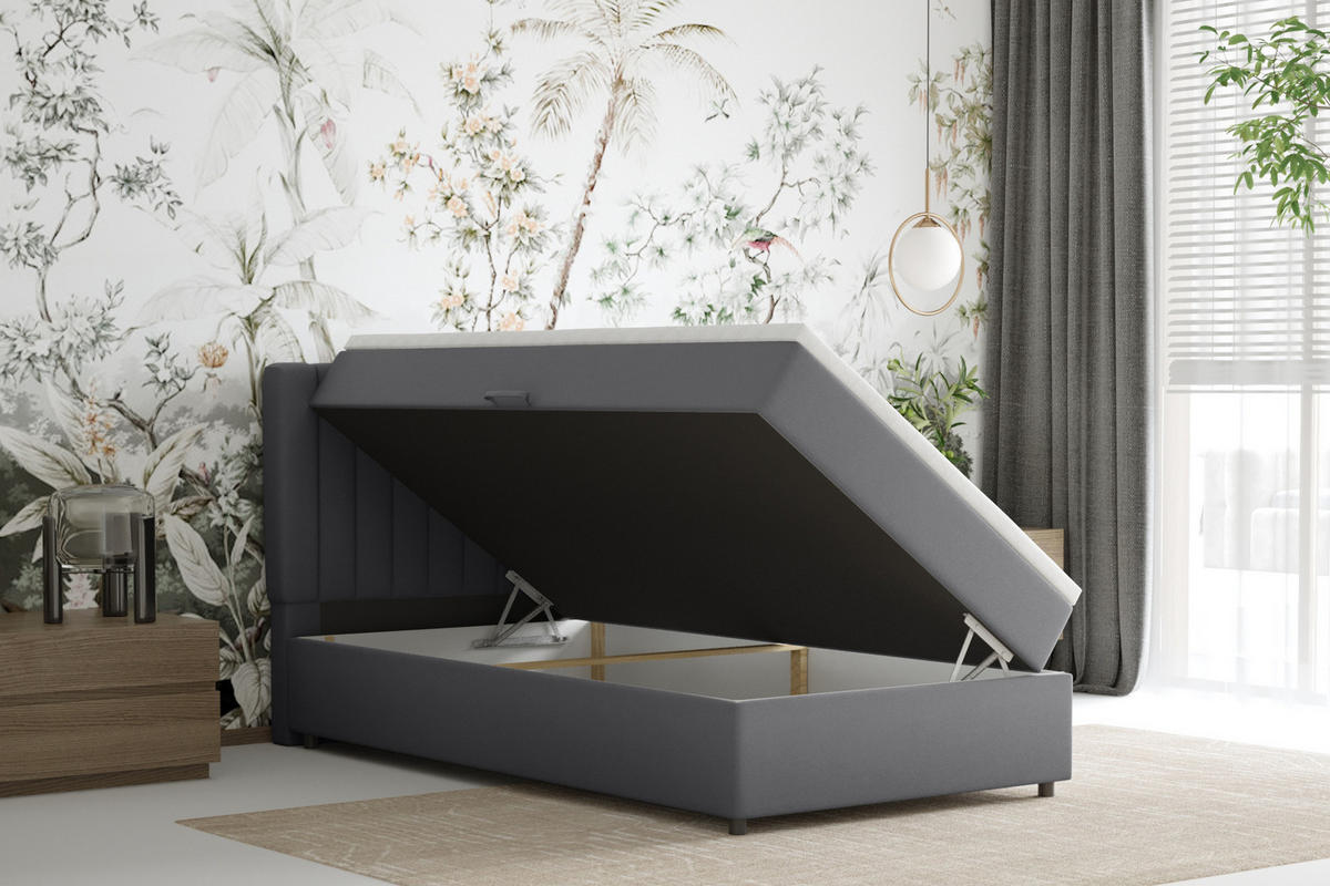 BOXBETT Everest 100 x 200 cm Einzelbett mit hochwertiger Bonell-Matratze und Topper - Grau, Holz (100/200cm) - Panda Möbel