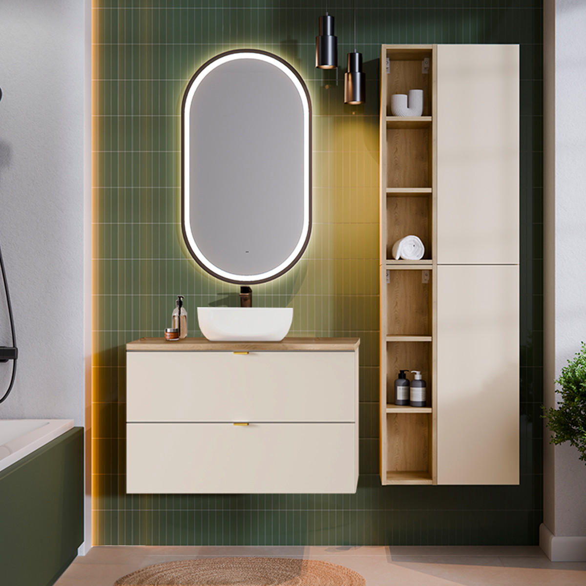 WASCHTISCHUNTERSCHRANK 80.6cm Azel Kaschmir - Beige, Holzwerkstoff (80.6/52/46cm)