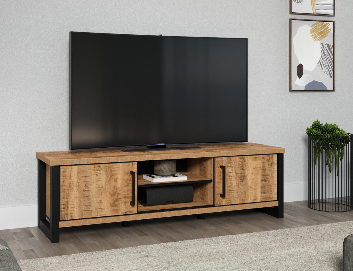 TV-LOWBOARD Mango, schwarz 166 cm, TV Unterteil mit viel Stauraum - Schwarz/Naturfarben, Holzwerkstoff/Kunststoff (166/50/45cm) - Top.Furn