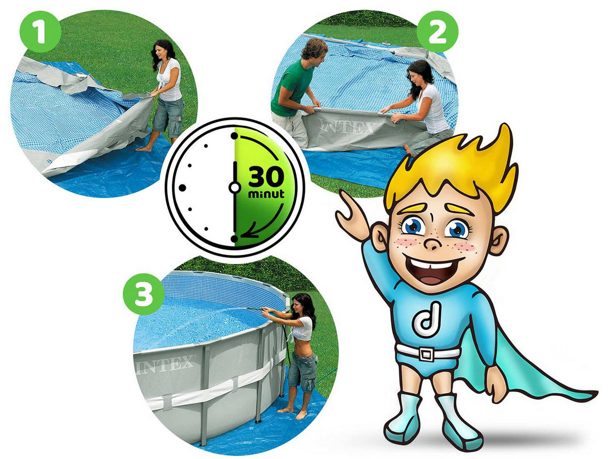 POOL SET 305 x 76 cm, 3in1 - 26702 - Grau, Textil (305/76cm)