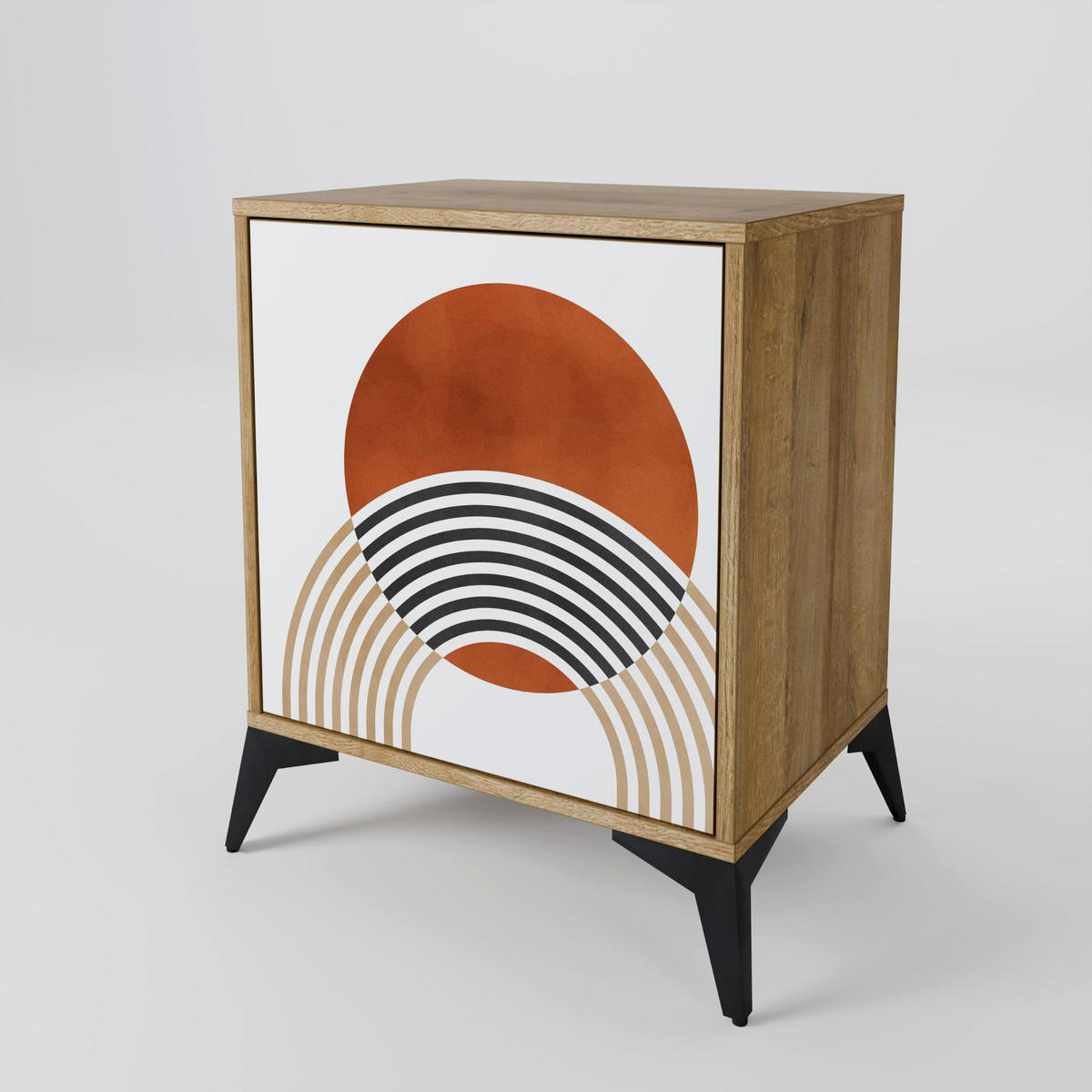 SIDEBOARD CIRCLE RHYTM, Eichefarben, 57,5x42x72,5 cm, Schwarze Metallfüße - Eichefarben/Multicolor, Holzwerkstoff/Metall (57.5/72.5/42cm) - SpaceRebels
