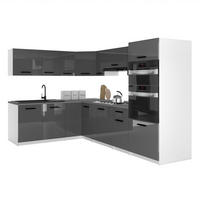 KÜCHENZEILE Italia 8 420 cm , mit Arbeitsplatten, Grau Hochglanz - Grau, Holz (420/143/60cm) - B BELINI GROUP