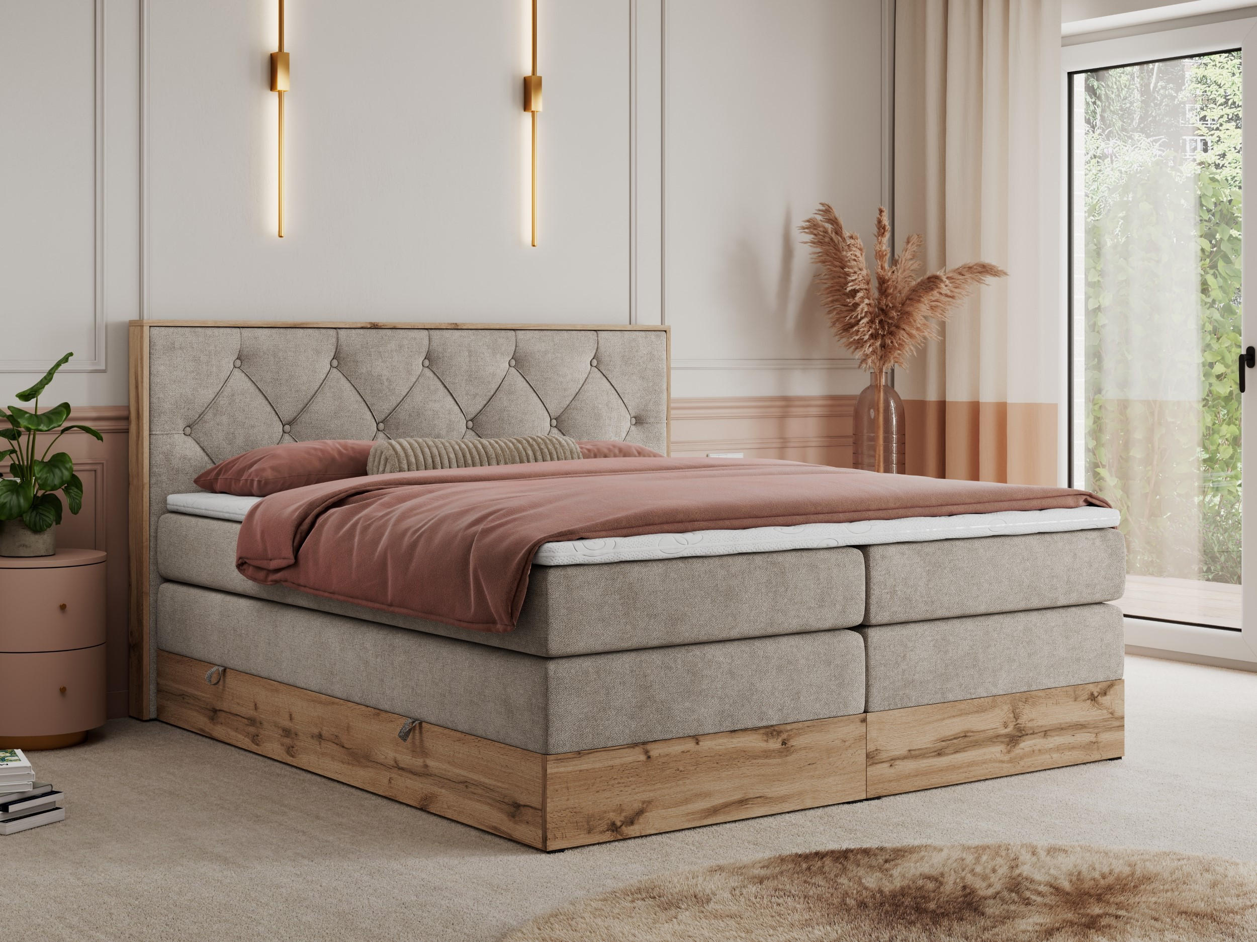 BOXSPRINGBETT VENETO KING 140/200 Beige Struktur - H3 - Beige, Holz/Textil (140/200cm) - MKS