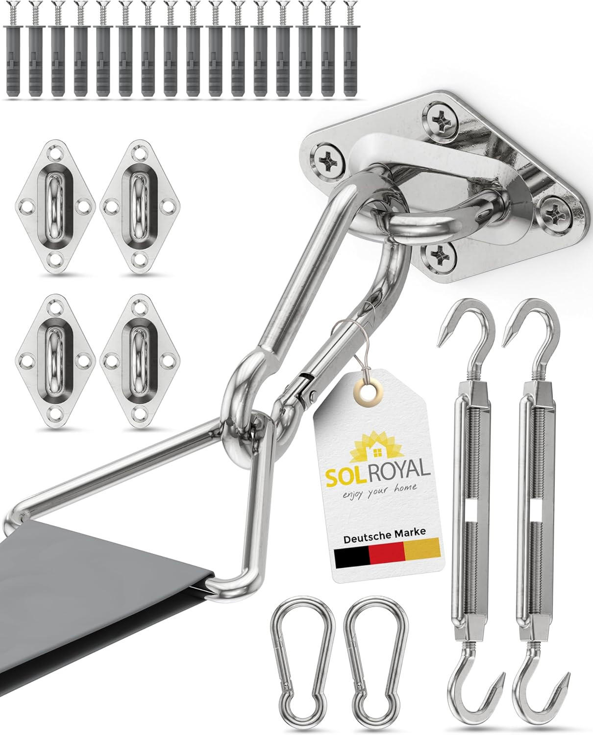 BEFESTIGUNGSSET SolVision für Sonnensegel M6 - Silberfarben, Metall (10/15cm) - Sol Royal