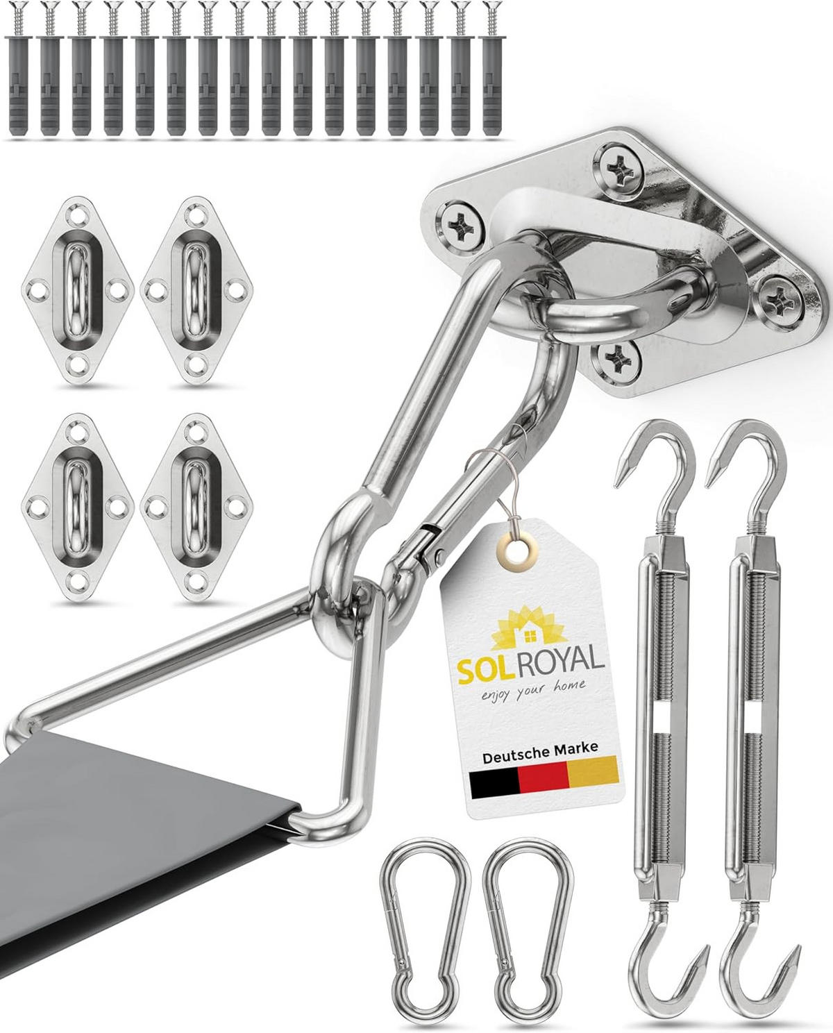 BEFESTIGUNGSSET SolVision für Sonnensegel M8 - Silberfarben, Metall (12/20cm) - Sol Royal