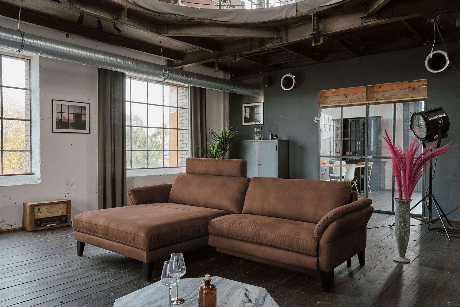 ECKSOFA MIT MOTORISCHER RELAXFUNKTION MALTA Braun Webstoff - Dunkelbraun/Schwarz, Buchenholz/Textil (302/175cm) - KAWOLA
