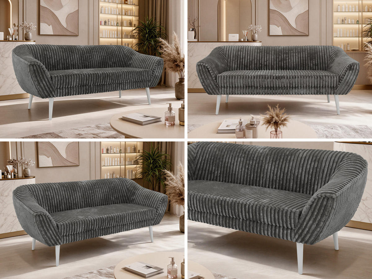 TŘÍMÍSTNÁ POHOVKA PIRS 3 - Šedá Manšestr - Bílé nohy - šedá/bílá, kompozitní dřevo/textil (180/75/74cm) - MKS