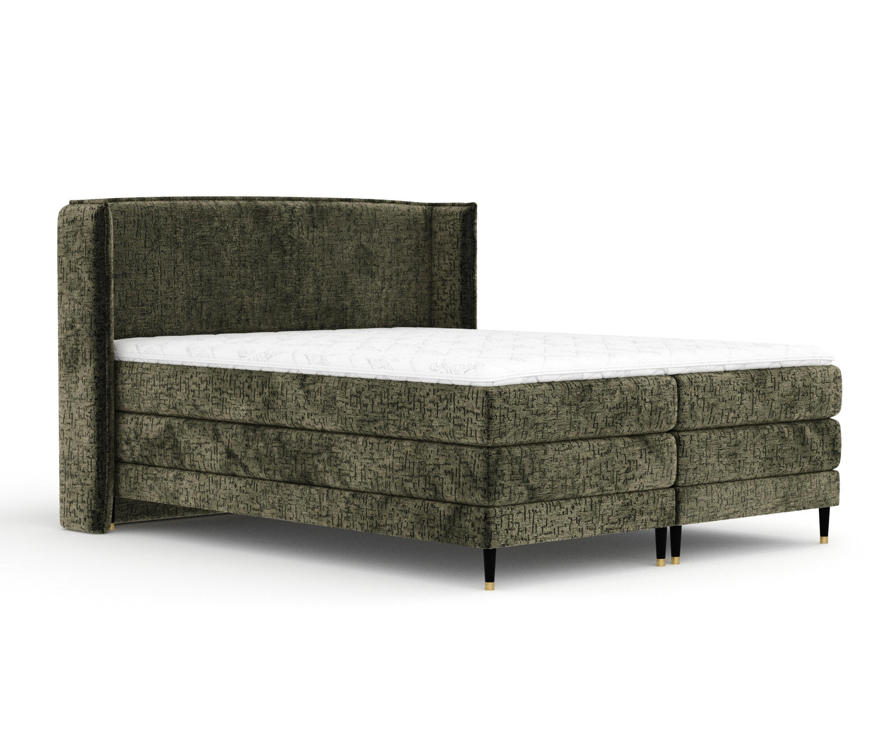 BOXSPRINGBETT Carizzo Olivenfarbe 140/200 cm mit Matratze und Topper - Schwarz/Olivgrün, Holz/Holzwerkstoff (140/200cm) - Maison de Reve