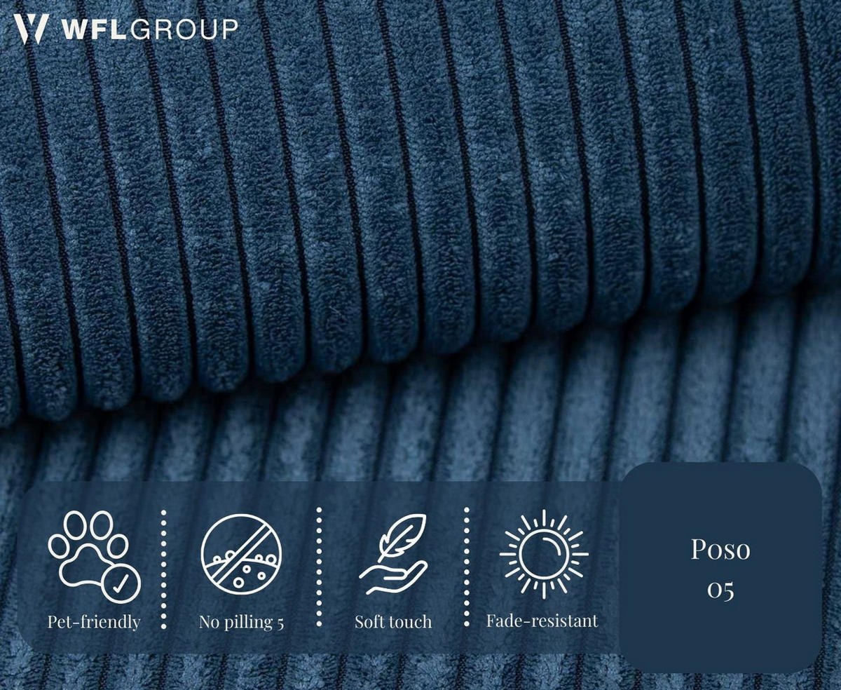ECKSOFA Cora mit Schlaffunktion & Stauraum, Universell Rechts/Links, Blau Cord Chenille 250/82/160 cm - Blau/Schwarz, Kunststoff/Textil (250/160cm) - WFL GROUP