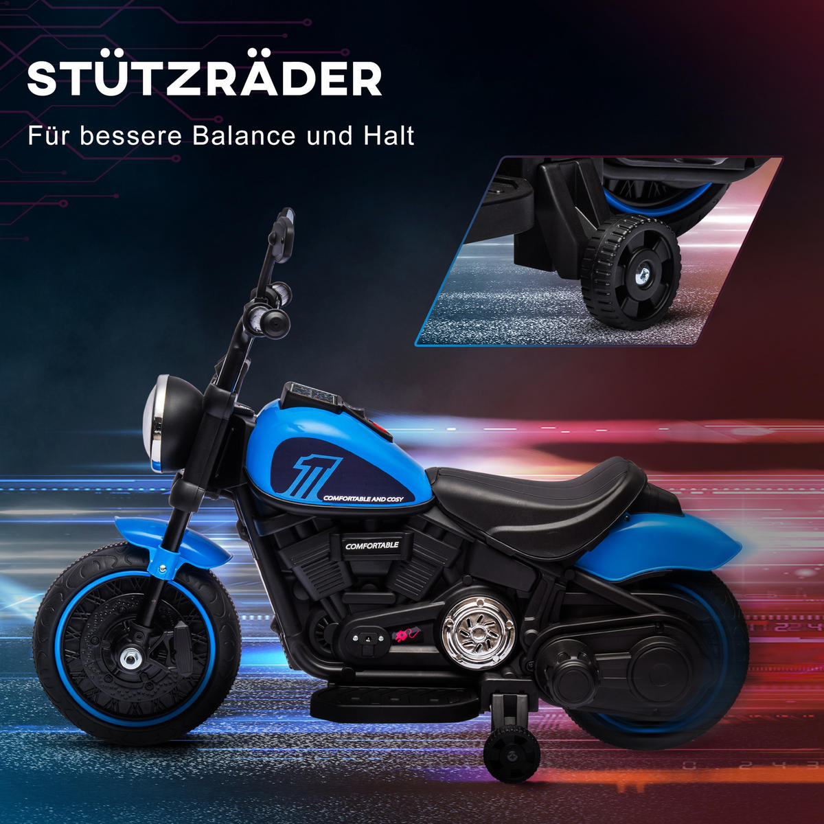 ELEKTRO KINDERMOTORRAD, Blau+Schwarz/Rosa+Schwarz, Kunststoff+ Eisen - Blau, Metall (76/42/57cm) - HOMCOM