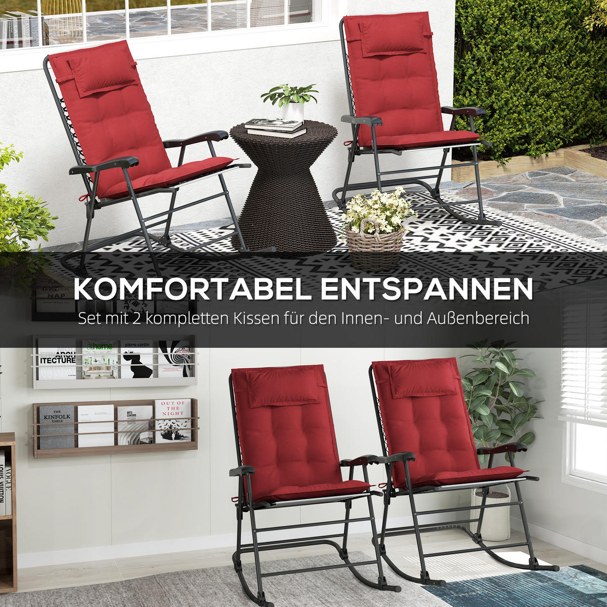 AUFLAGE 2er Set für Sonnenliege - Weinrot, Kunststoff (50/5/116cm) - Outsunny
