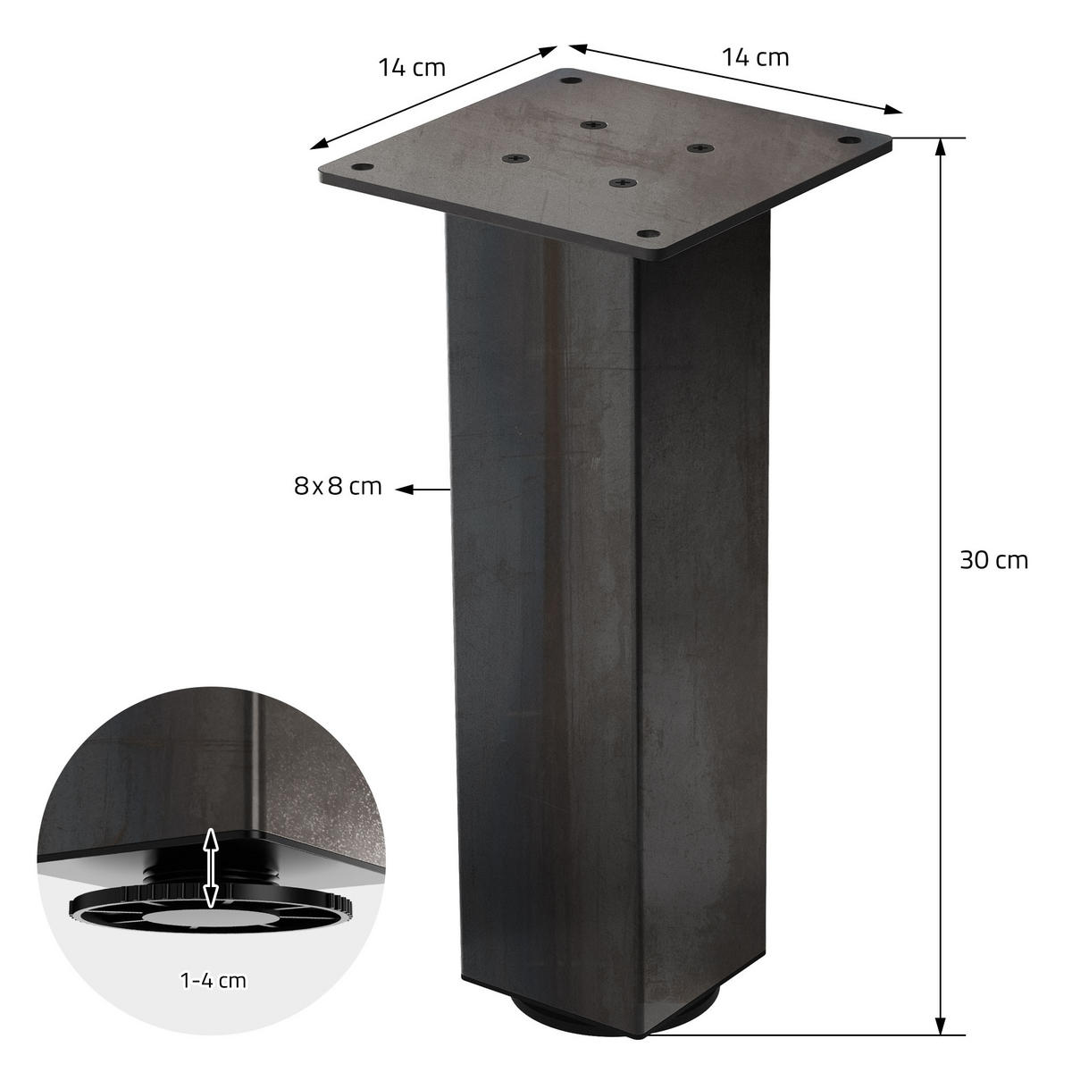 TISCHBEINE 4er Set I-Design H:30 cm Industrial 8x8 cm - Dunkelgrau, Metall (14/30/14cm) - ML-DESIGN