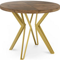 ESSTISCH Daisy runder ausziehbarer, Lefkas Eiche 120-200/100/76 cm - Alteiche/Goldfarben, Holzwerkstoff/Metall (120/120/76cm) - WFL GROUP
