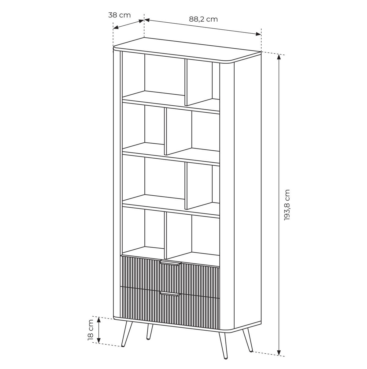 REGAL Vespasia 2S Beige 88,2/193,8/38 cm – Geriffelten Fronten - Beige/Goldfarben, Holzwerkstoff/Metall (88.2/193.8/38cm) - AX Living