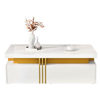 COUCHTISCH, marmorierte Hochglanz-Tischplatte, 2 Schubladen, weiße Spanplatte mit Metallkante, 100/50/40 cm,weiß - Weiß, Holzwerkstoff (100/50/40cm) - Redom