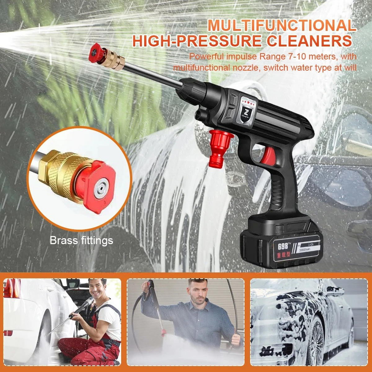 HOCHDRUCKREINIGER 1500W, Schwarz, für Auto, Haus & Garten mit 30000mAh Batterie - Schwarz, Metall (41.5/23cm) - Coonoor