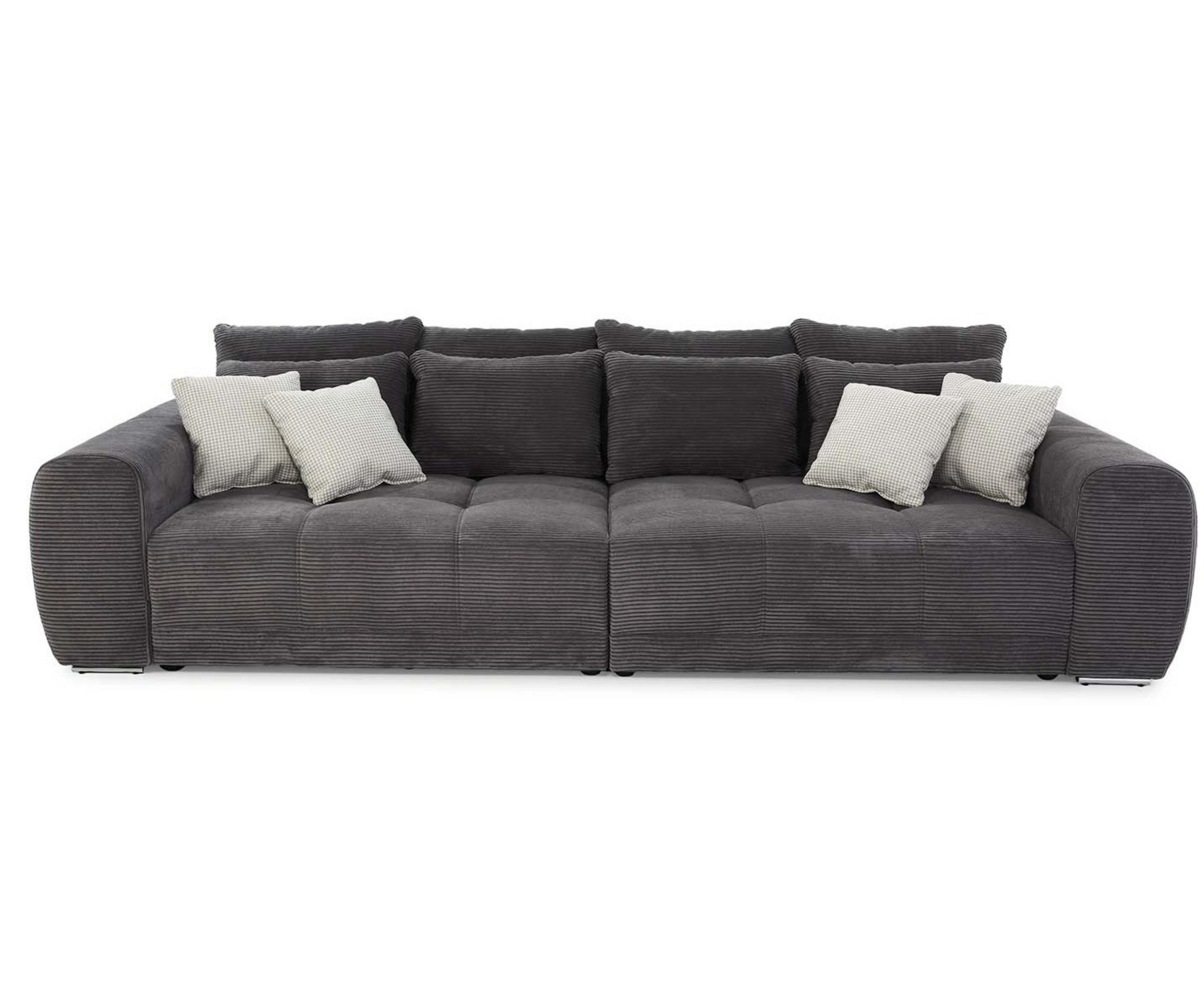 BIG-SOFA 306/134/86 cm Federkern, Liegefläche 120/240 cm, Cord Grau Anthrazit / 15171 - Chromfarben/Schieferfarben, Textil/Metall (306/86/134cm) - luma-home