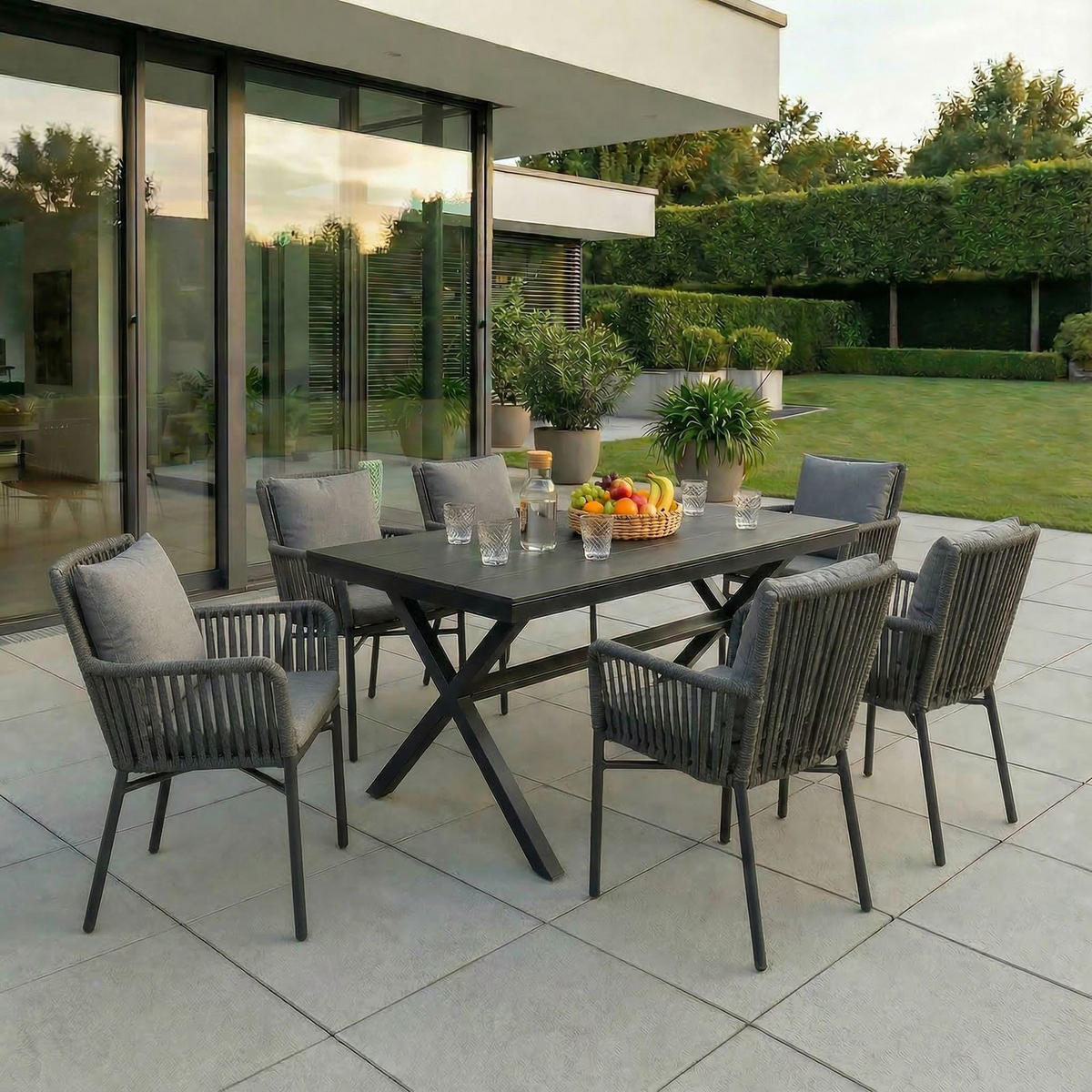 GARTENMÖBEL SET AFUERA 7ER SET GRAU/SCHWARZ - Schwarz/Grau, Metall - IDIMEX