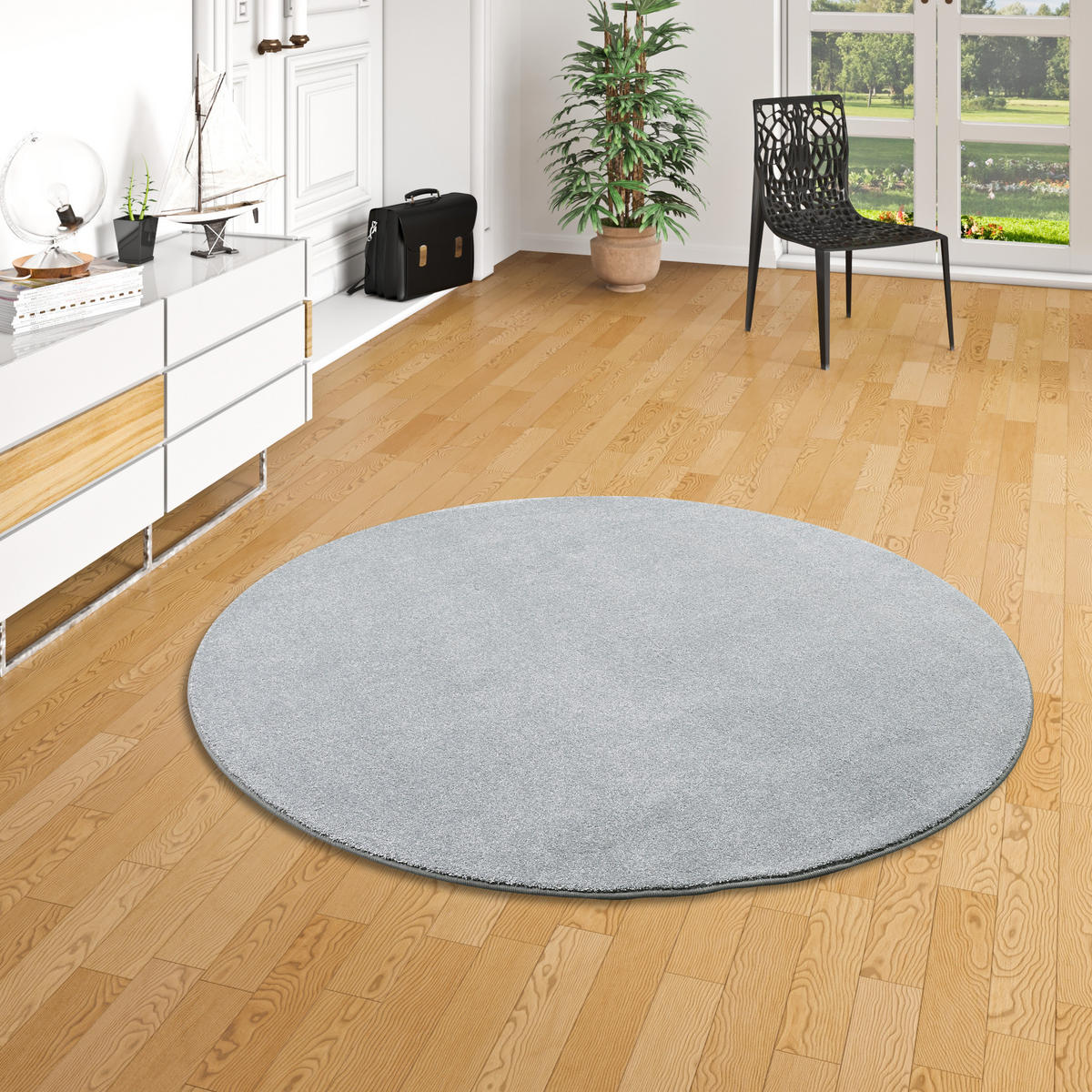 HOCHFLOR LUXUS VELOURS TEPPICH TOUCH RUND - Grau, Textil (100/100cm) - Snapstyle