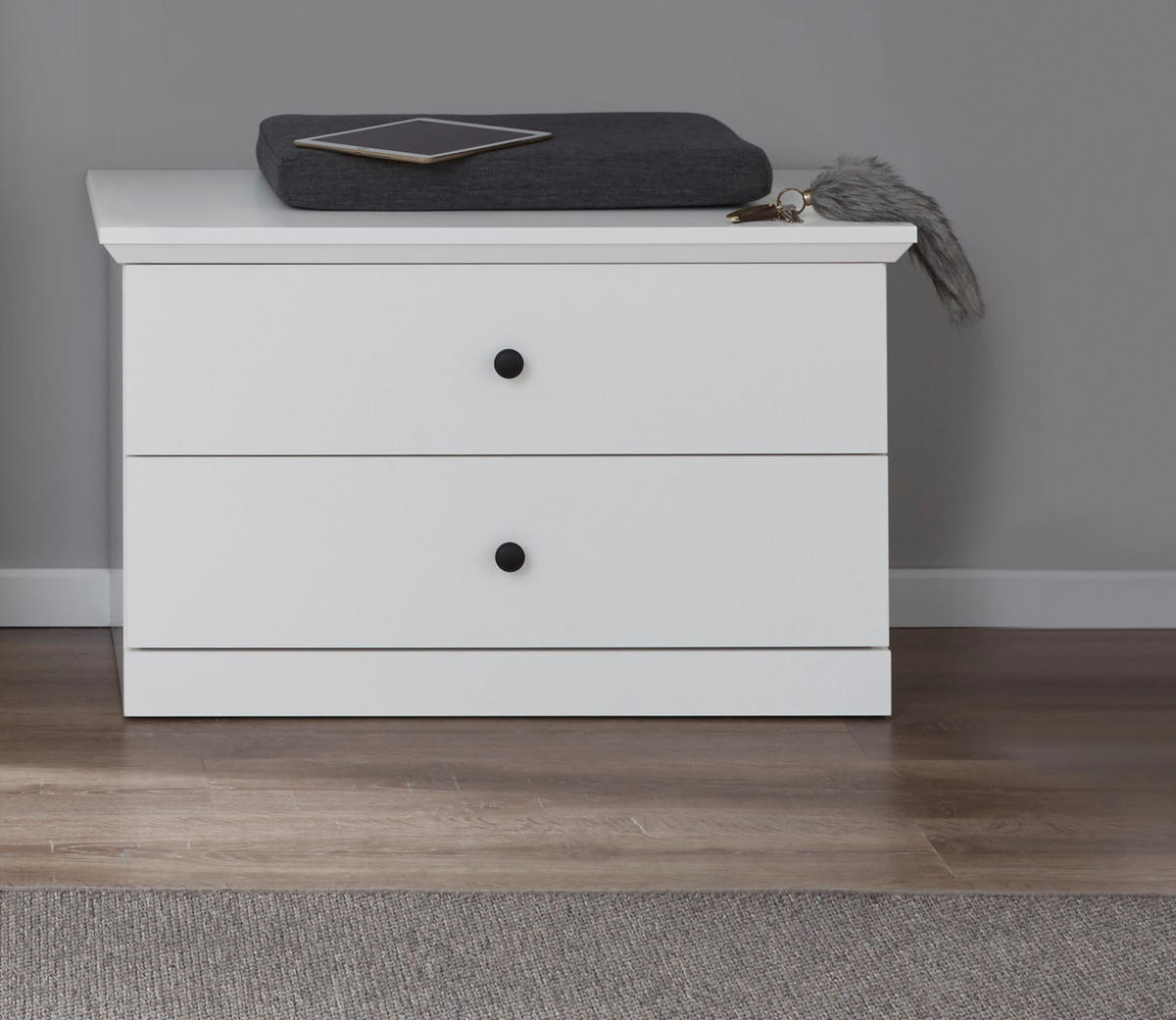 GARDEROBENBANK weiß 81 x 49 cm, Sitzbank mit Schubkästen - Silberfarben/Weiß, Holzwerkstoff/Metall (81/49/41cm) - Top.Furn