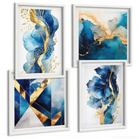 BILDER SET 4er Set - 50x50 cm & 40x60 cm Weißer Rahmen - Blaue abstrakte Muster - Weiß, Kunststoff (50/50cm) - TULUP