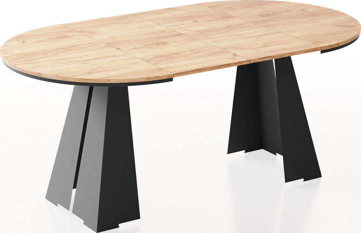 ESSTISCH Kova runder ausziehbarer, Craft Eiche 120-200/120/76 cm - Eiche Wotan/Schwarz, Holzwerkstoff/Metall (120/120/76cm) - WFL GROUP