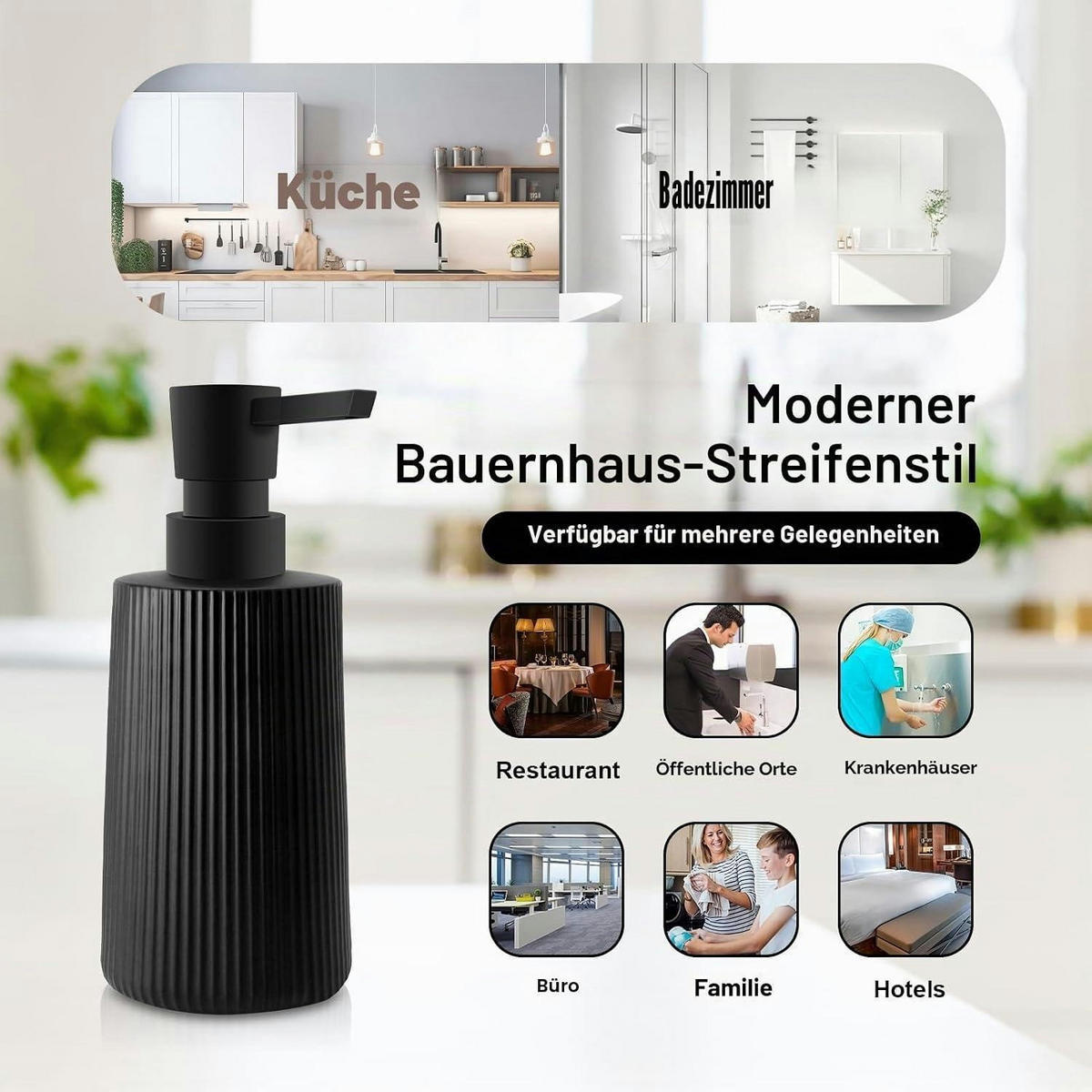 SEIFENSPENDER Glas Matt Schwarz 250ml - Schwarz, Glas (7/18/7cm)