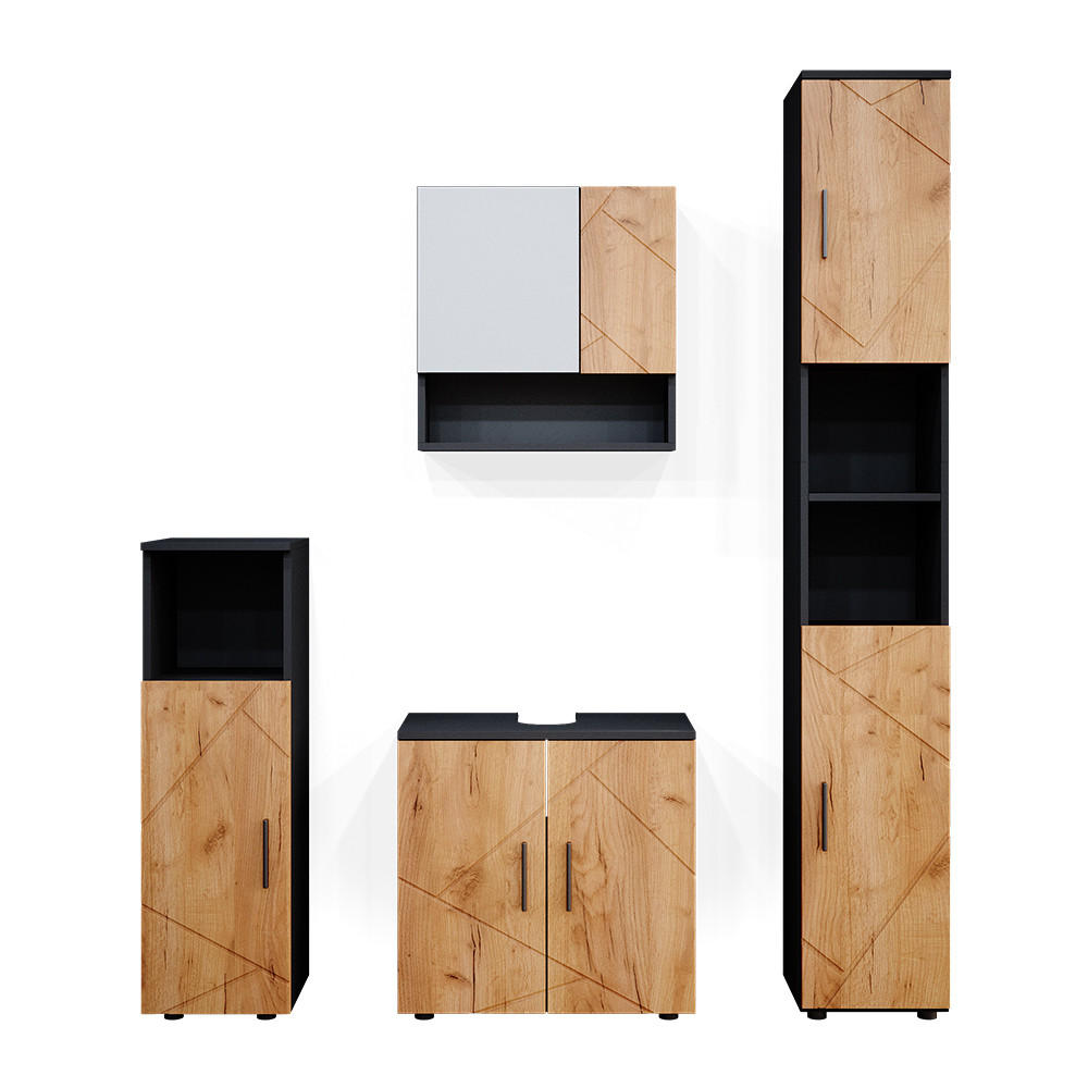 BADMÖBEL-SET Irma Goldkraft Eiche/Anthrazit 4 Teile, mit Hochschrank - Anthrazit/Eiche Wotan, Holzwerkstoff (80/58.6/41cm) - Vicco